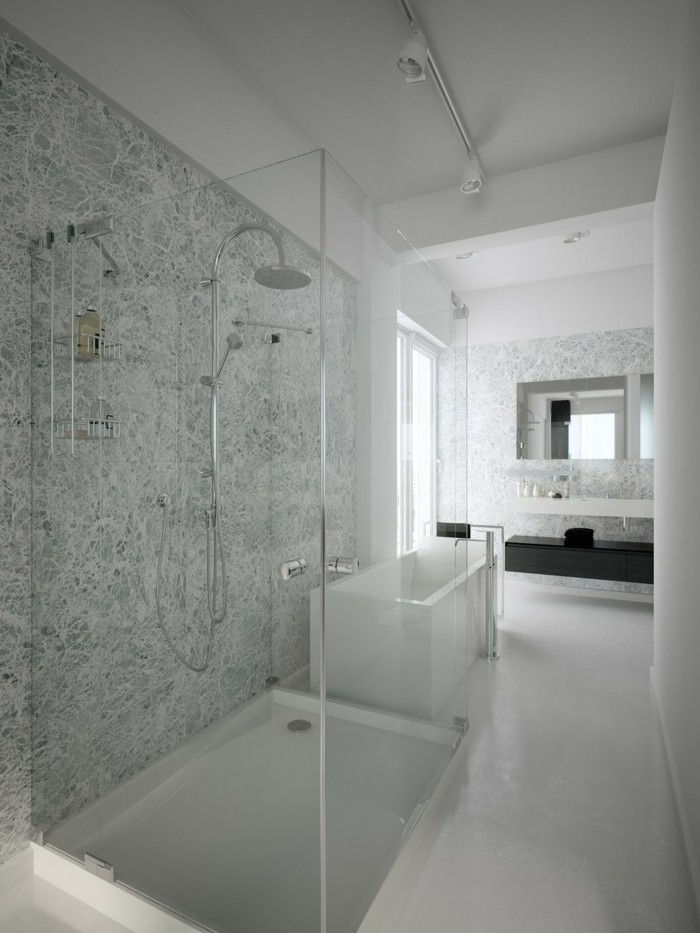 vaikščioti-in-dušas-in-stiklo-modernus-minimalistinio-vonios kambarys, įranga