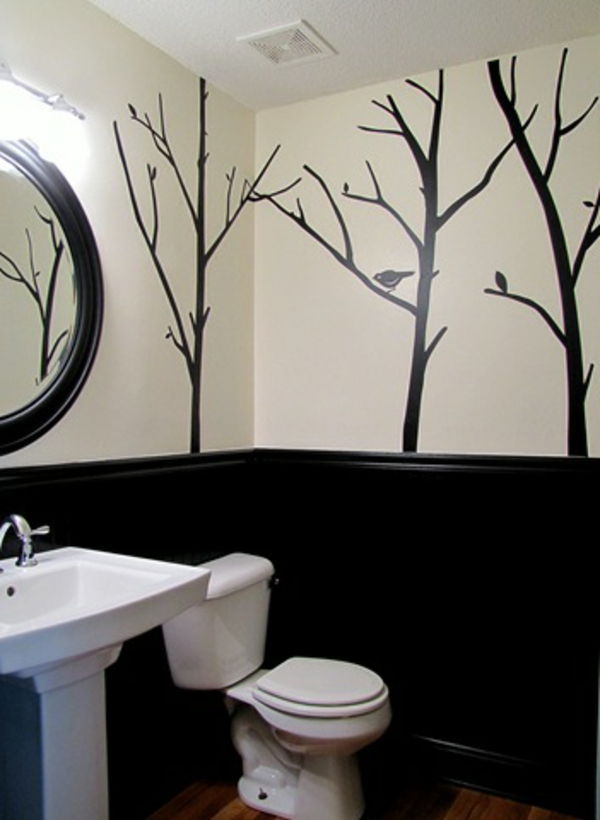 pictura arborilor ca o idee buna pentru designul peretilor in baie