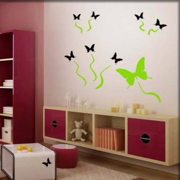 vegg klistremerke-sommerfugler-svart-grønn-vakker-levende-farge-designer-søt