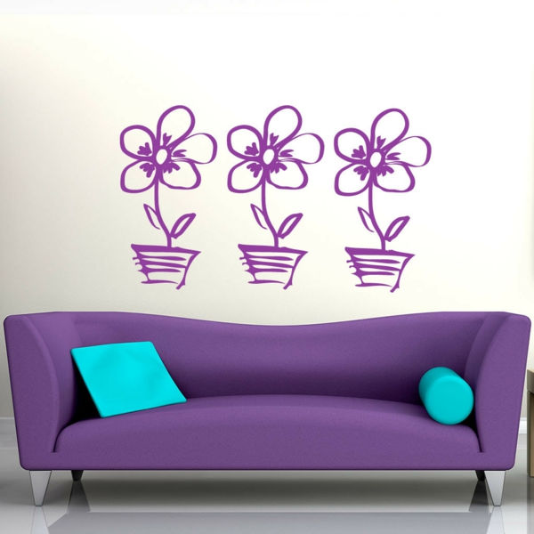 perete-autocolant-tine-design-trei-lila-flori - scheme violet de culoare