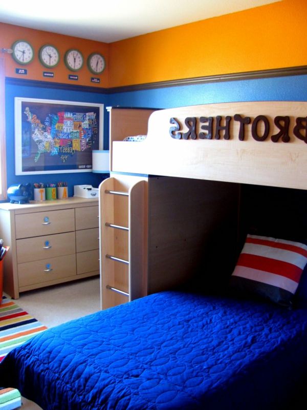 nástenné maľby - detská izba - kombinujú modrou a oranžovou