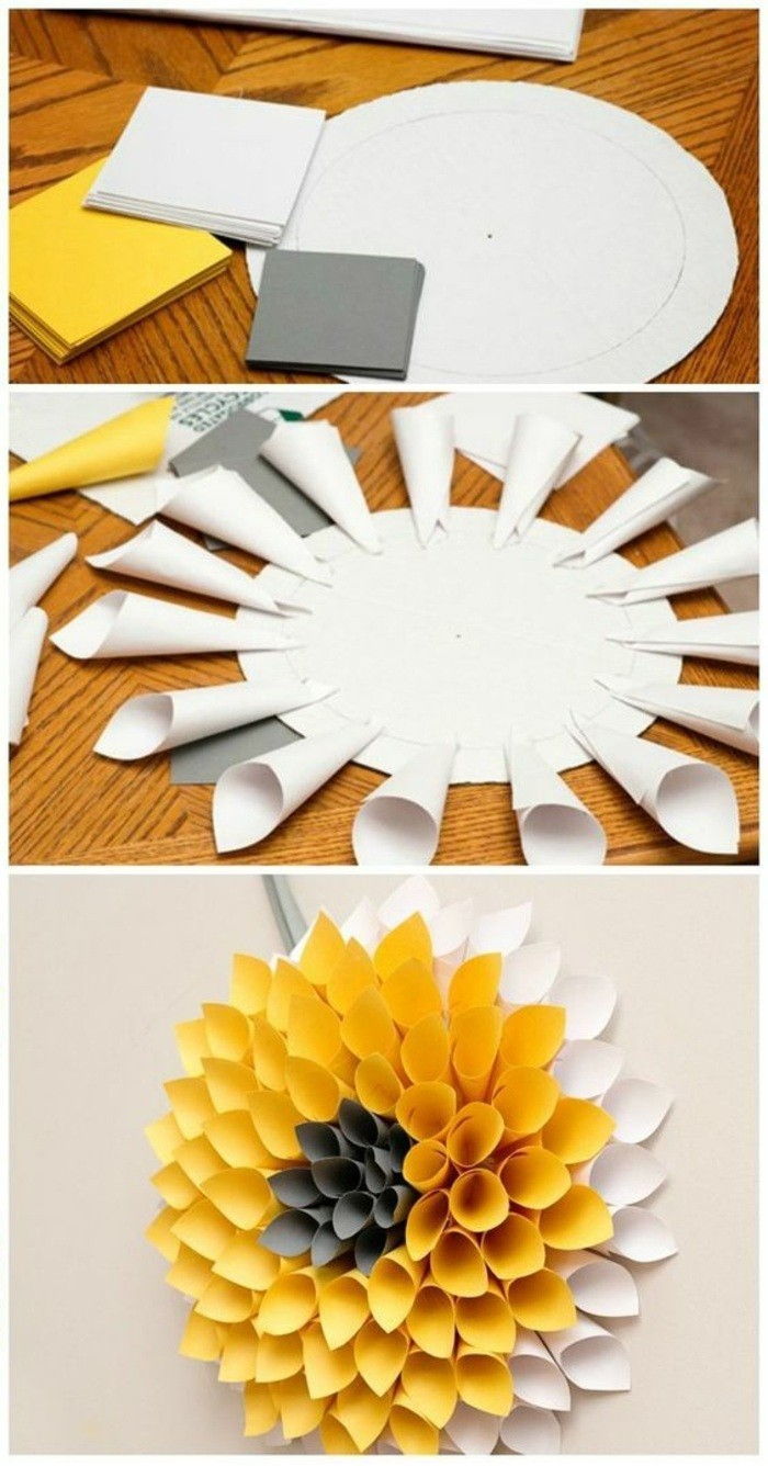 Wanddeko-själv-making fruhlingsdeko-tinker-gul-flower-of-papper