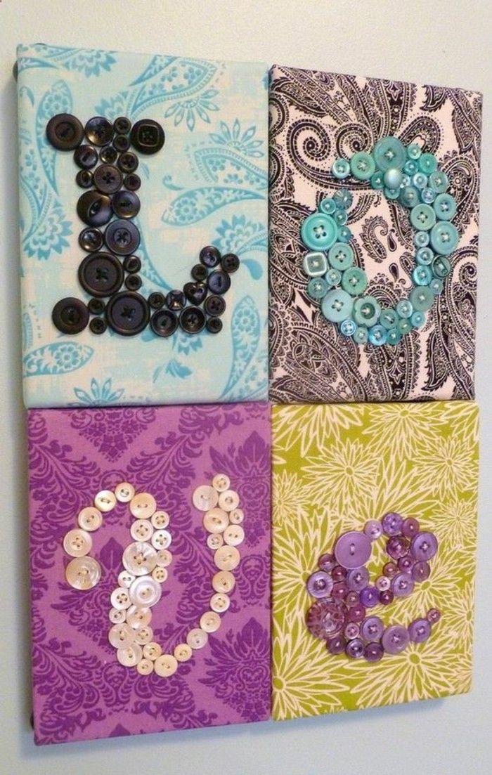 wanddeko-yourself-make-nástenné dekorácie-nápady-farebné tapety ozdobíme-buttons-