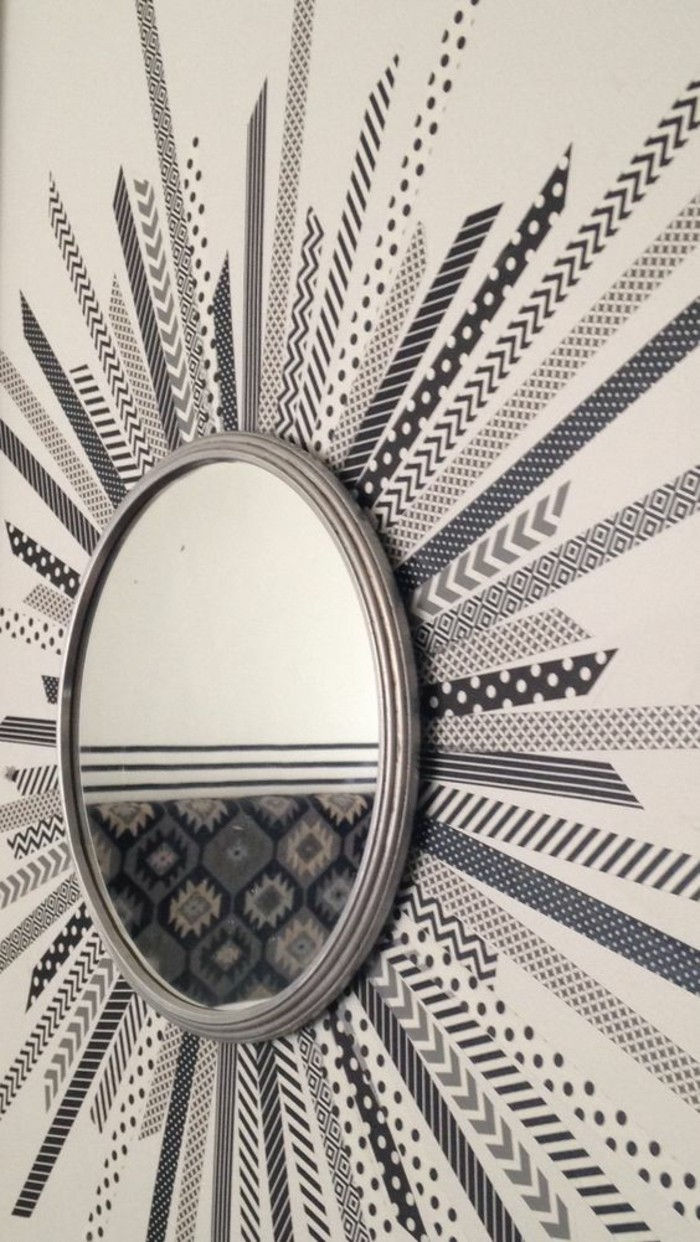 Wanddeko-själv-make-väggdekoration-idéer-mirror-med-grå-washy band