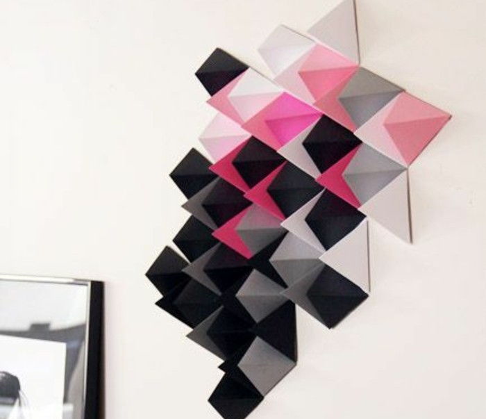 Wanddeko-själv-vilket gör wohnideen-själv-making Wanddeko-of-papper-in-pink-black-and-grå