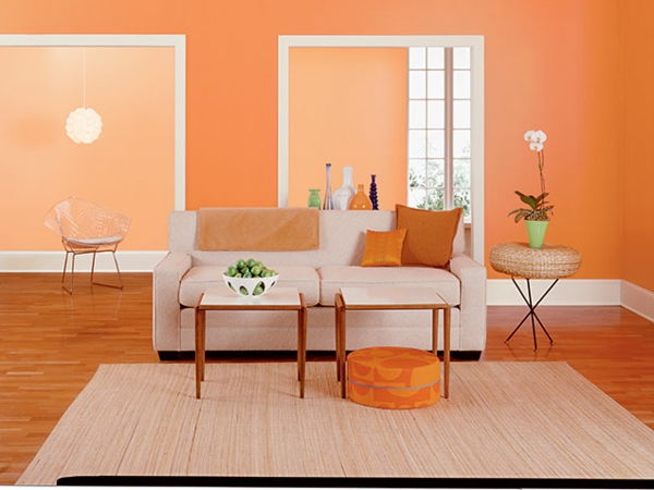 fantastisk-vegg farge-aprikos-vegg design-stue