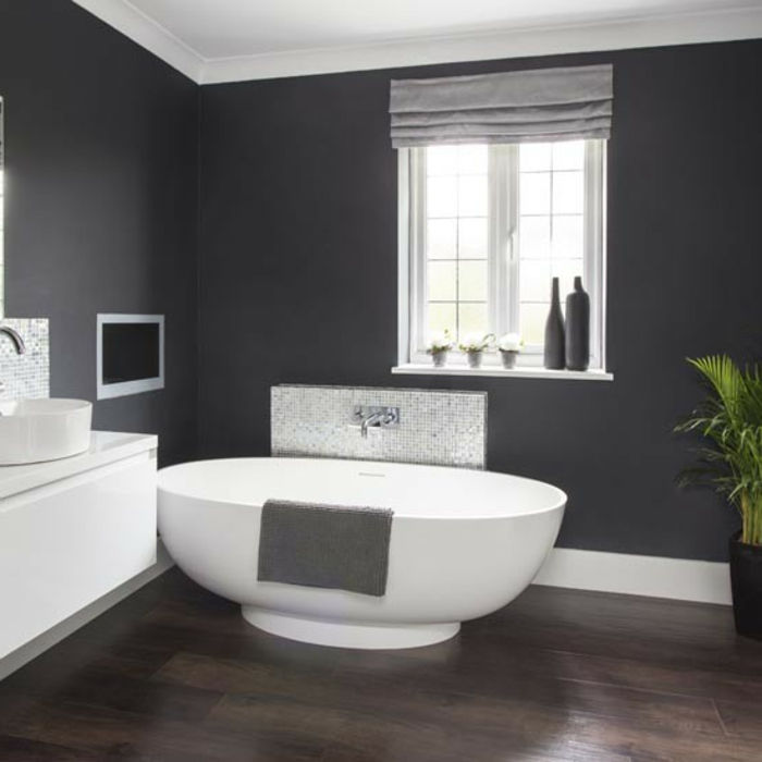 vegg farge-bad-grå-design-vakre-hvitt-badekar