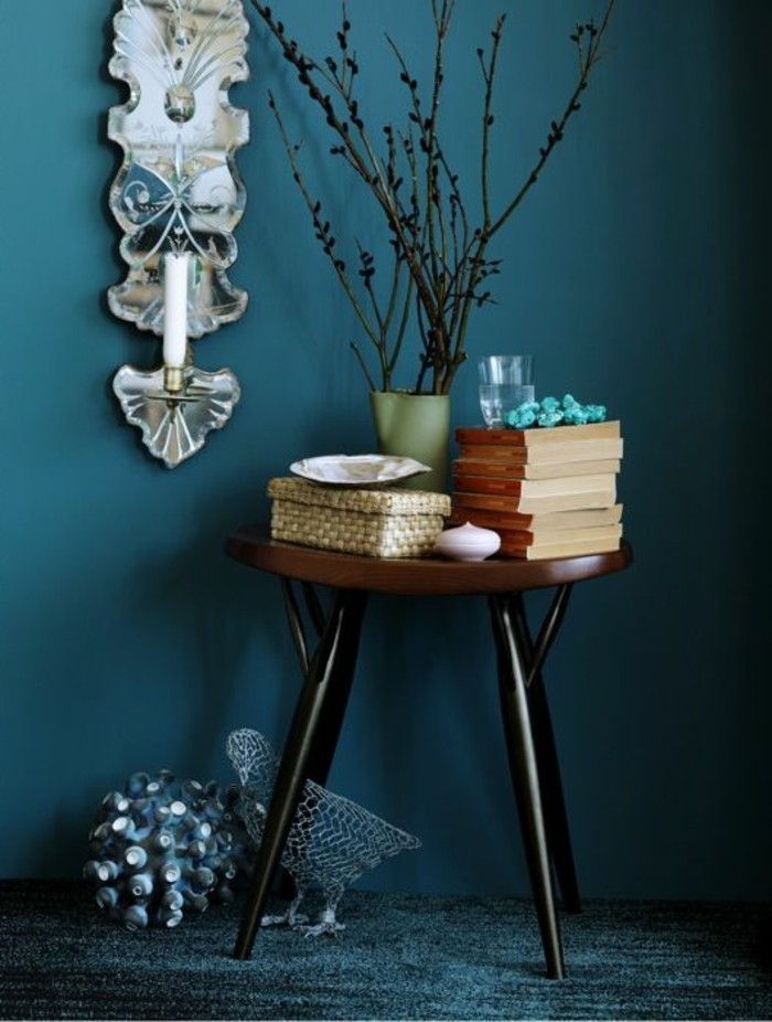 modello della parete del salone-design di colore blu-grigio-creative-