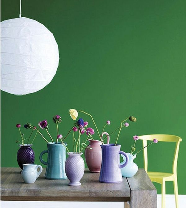 perete culoarea sala de mese verde masă de perete - candelabru alb