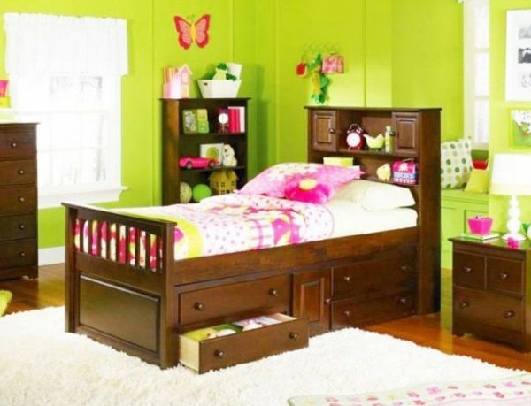 perete-culoare-verde-cameră pentru copii-drăguț-design-decorațiuni de perete
