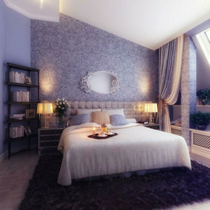 perete de culoare lavanda-frumos-dormitor-living-interesant de design cameră