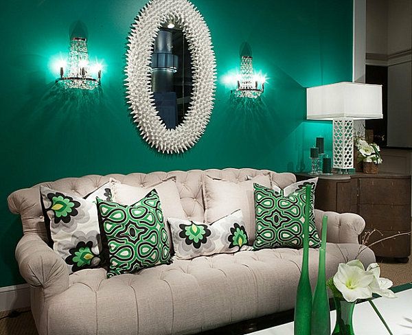 stenska barva-meta-Elegant-dnevna soba-v-smaragdno-Zeleni