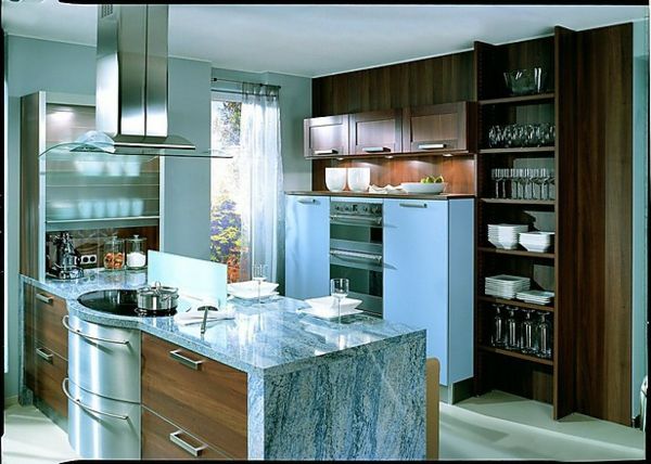 perete de culoare praf albastru-deschis-bucătărie
