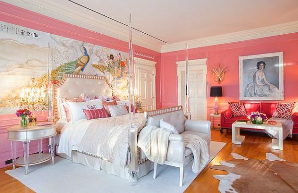 wallpainting exemple roz arunca perne pe pat