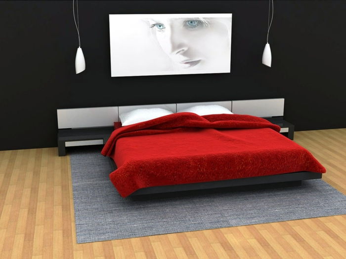 perete culori-pentru-dormitor-negru-alb-trending idei pereti-pat-in-rosu