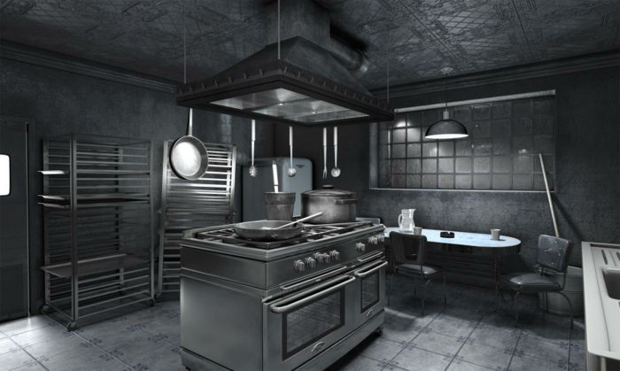 Farba steny paletové stenové kreslenú nápady-tmavo šedá-kuchyňa