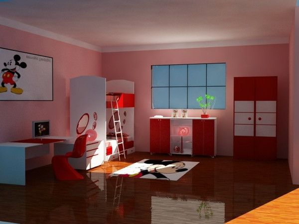 sieninis dizainas-in-rosy-color-girl-room-ryškus apšvietimas