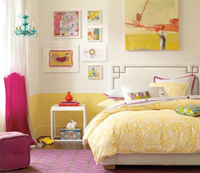 kule møbler hjem innredning gul rosa lilla vegg dekorasjon design veggmalerier gul oransje cyclamen