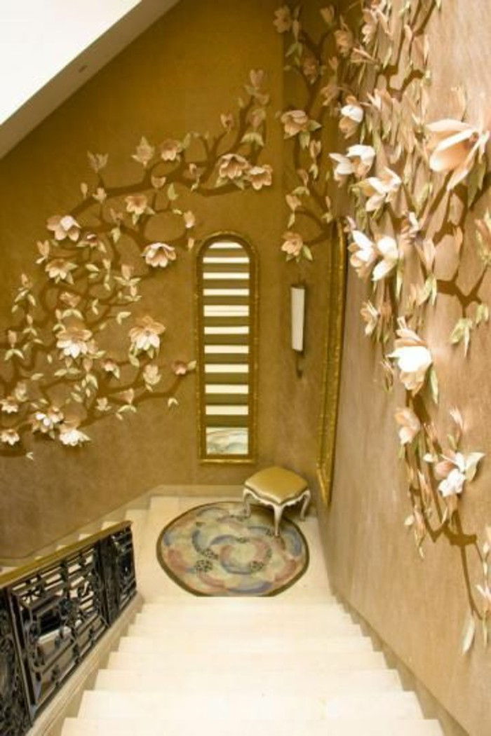 Wandtattoo-korytarz-z-różowo-papierowych kwiatów