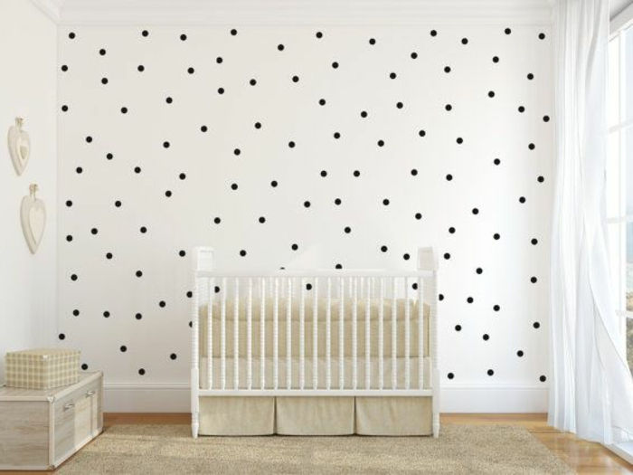 wandtattoos-vrtec otroška soba črno polka pik in belo steno