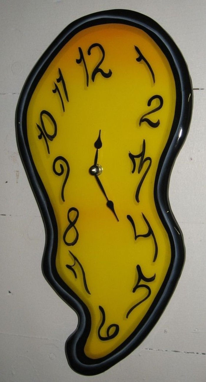 sieniniai laikrodžiai-modernus-lašas poveikis-lašinamas efektas-krioklys efektas-geltona-dial-juoda rėmo