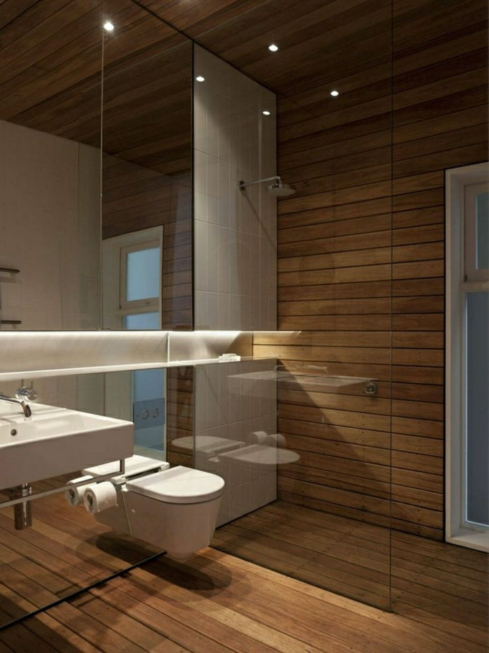--wandverkleidung trä-interiör-modern väggkonstruktion-väggbeklädnad-inomhus duschvägg glas