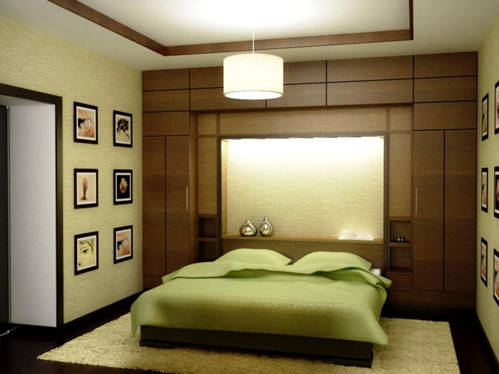 kahverengi duvarı ve yeşil yataklı wanfarben kombinasyonları