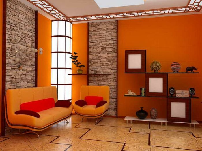 harika renkler birleştirmek - turuncu oturma odası