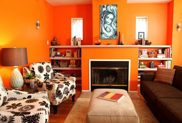 sfumature di colore caldo-muro-soggiorno-arancio