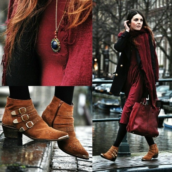 what-passar till röd-dress-boho-style-kläder-röd-brun-together-fits-stora kvinnliga