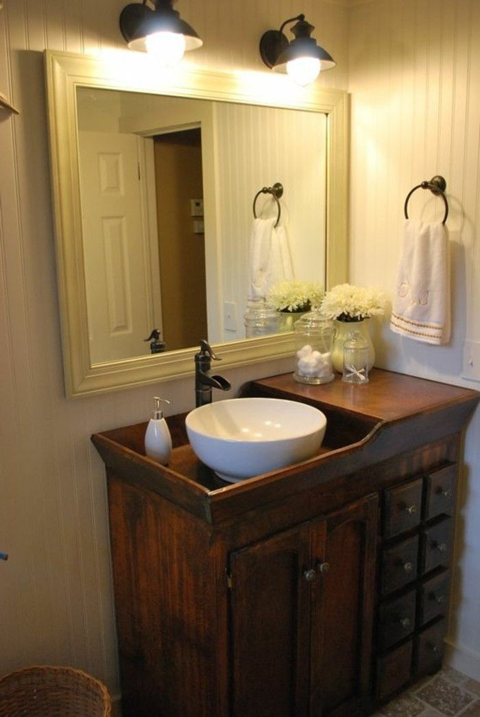 Kriauklė konsolės savo kaupiasi iš medienos-didelio veidrodžio ir-vonios šviestuvų