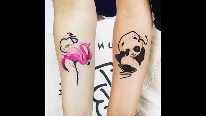to eksotiske dyr på begge hender - veldig søt - akvarell tatovering