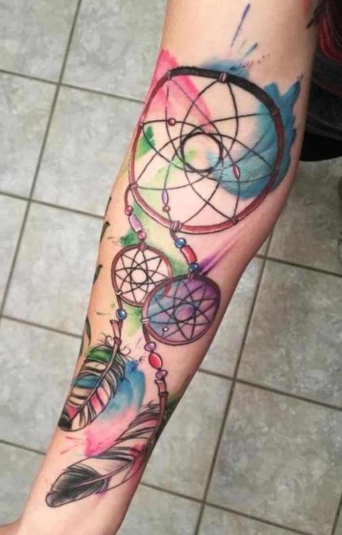 Dreamcatcher Tattoo pentru a ține coșmarurile departe - Tattoo de culoare a apei