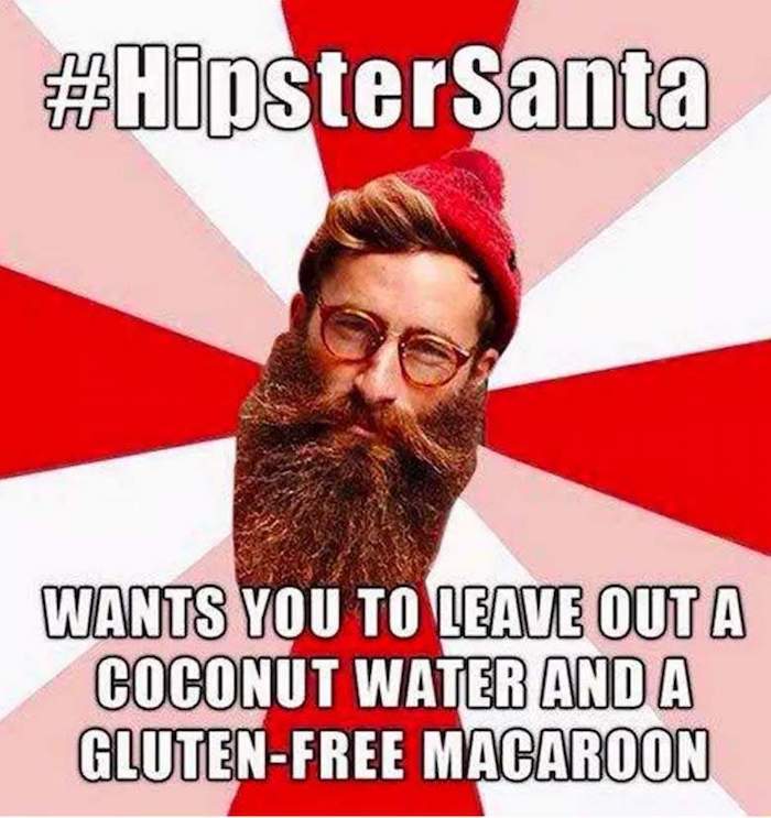 En meme från hipster Santa i röd och vit färg - roliga julhälsningar