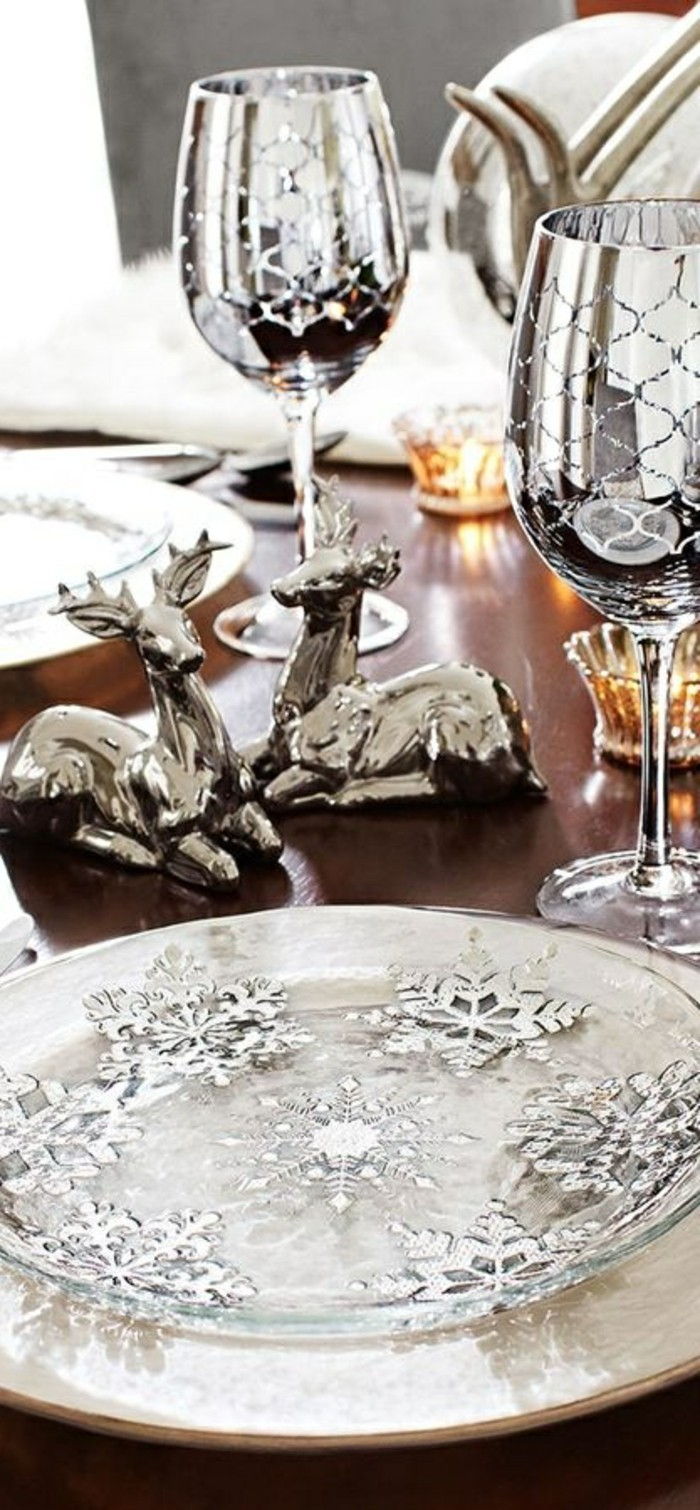 Vianočné tischdeko-silver-vínnej Glaser-deer-Teller-sneeflocken