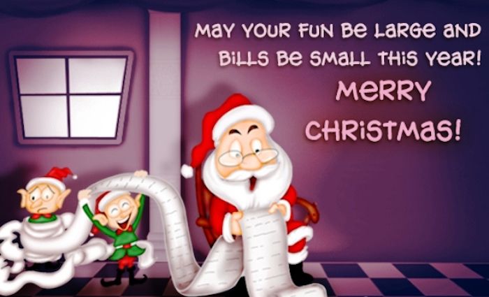 Küçük faturalar ve büyük neşe için Komik Noel selamlar.
