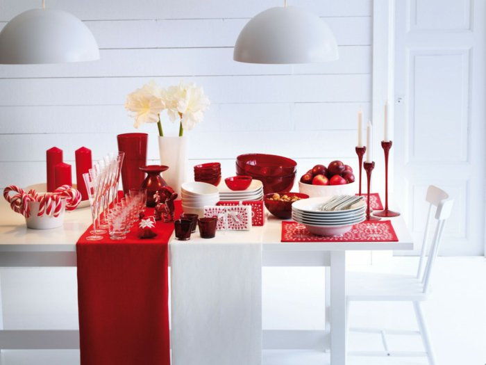 Vianočné dekorácie myšlienky tabuľka dekorácie červené sviečky suveníry Candies