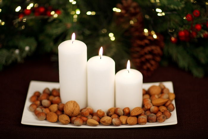 weihnachtsdeko-si-bi-Teller matice Bela sveča lepa namizni okras