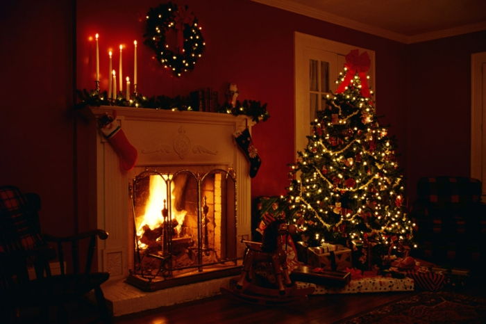 Božični okraski ideje nakit luči sveče Kamin božična drevesa venec nogavice