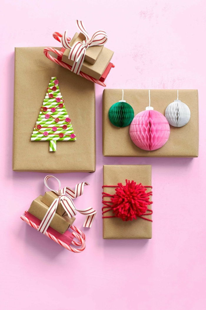 Kalėdinės dovanos, kūrybiškai supakuoti, kamanai, pagaminti iš mažų kriauklių ir saldainių lazdos, Kalėdų eglutė iš geriamojo šiaudų, Kalėdų eglutės, pagamintos iš popieriaus