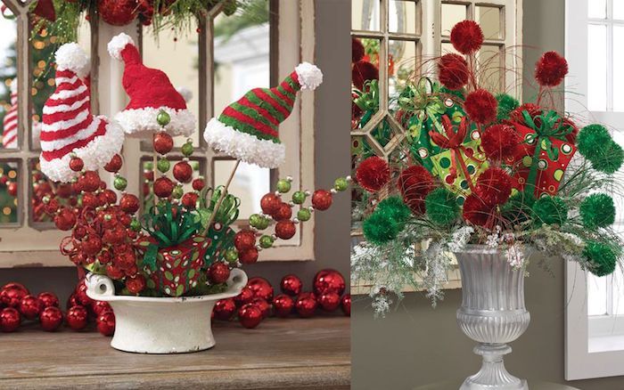 Naredite si sami - dva primera dekoracije s cvetjem, ovijanjem papirja in božičnimi kroglicami