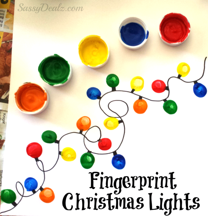 Julekort med fingeravtrykk ramme, fargerik jul krans, DIY ide for barn og voksne