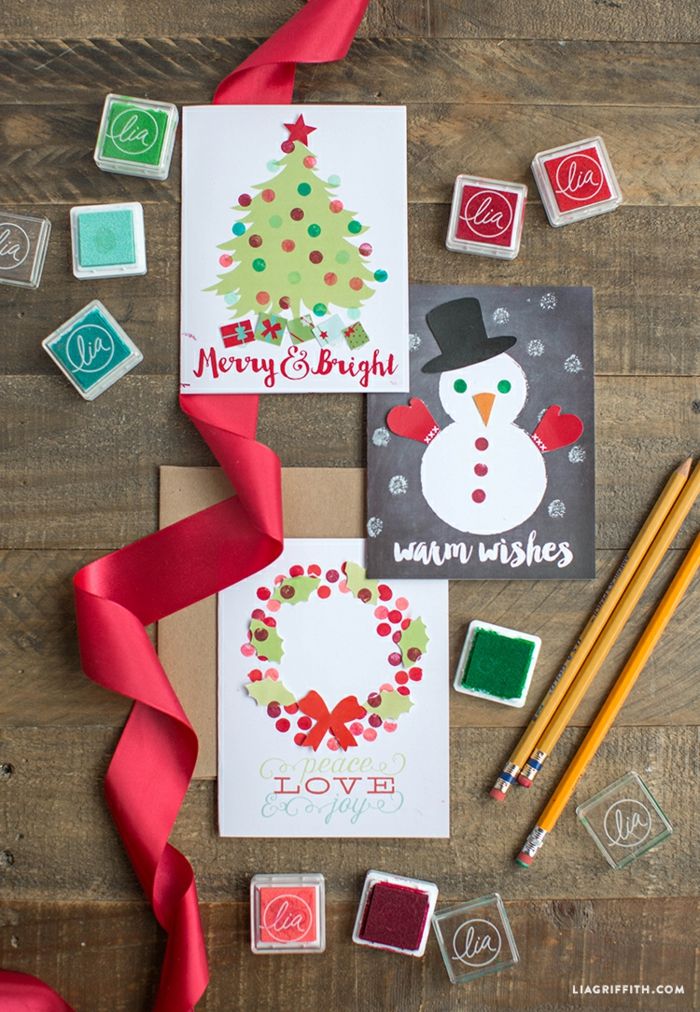 Urobte vianočné karty sami, vianočné remeslá pre deti a dospelých, vianočný veniec, snehuliak a vianočný stromček