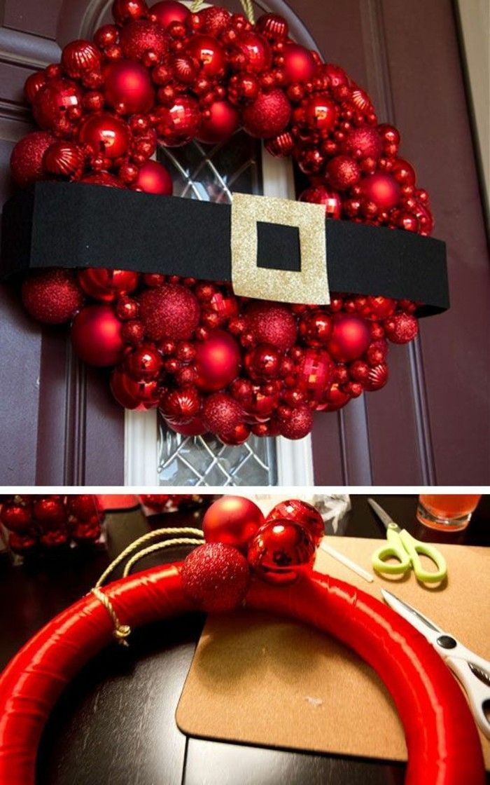 vianočný veniec-yourself-Drotár-červeno-wihnachtskugeln nožnice-black-guertel dvere