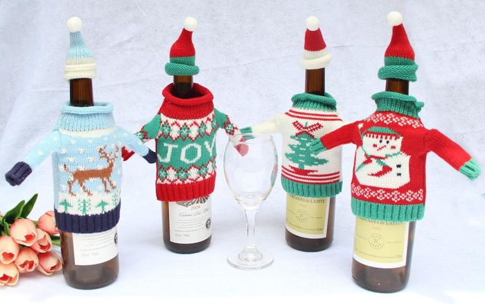 dekorera vinflaskor, stickning, jultröja, diy idé, julklapp