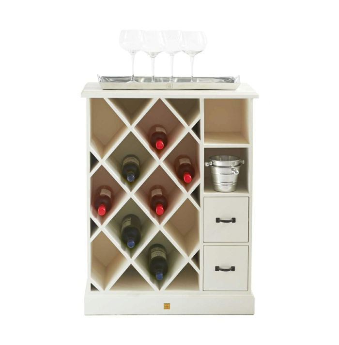 Şarap dolabı beyaz renk boya ve boya şarap hücresi soğutucu ve gözlük çekmeceleri ile fikir inşa
