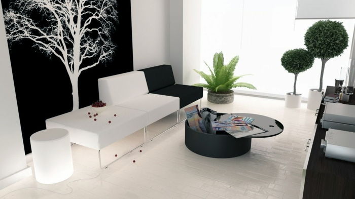 -Mobilier alb-perete camera de zi de culoare negru de perete culoare-design