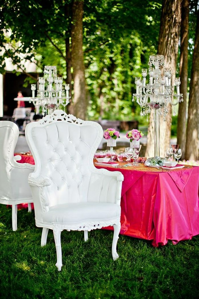 biele kožené kreslo barokový výzdoba stola Flower Crystal svietnik svadobné