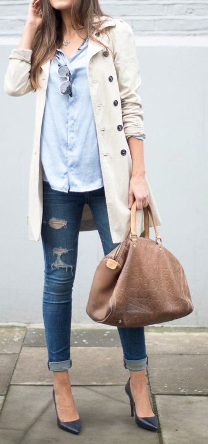Hvit Coat kombinert-med-jeans