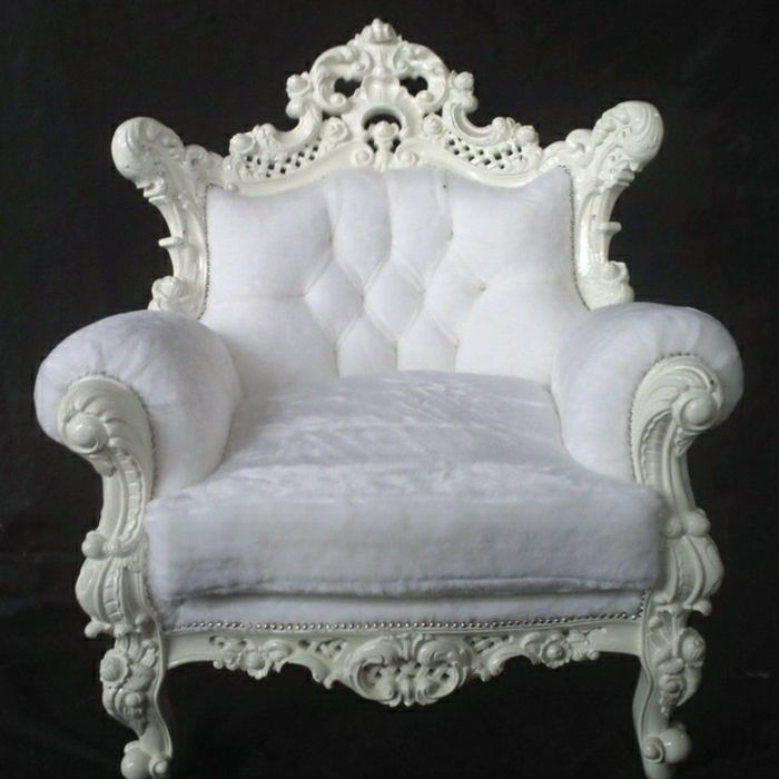 Balta plush foteliai baroko stiliaus baltas rėmas schicik elegantiškas